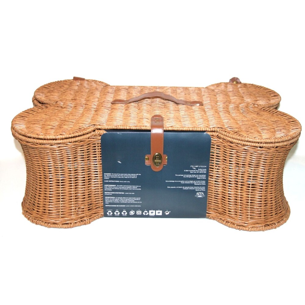 Buddy Buddy Whicker Dog Bone Basket Woven Pet Toy Storage Rustic Decor Vintage - Picture 9 of 10